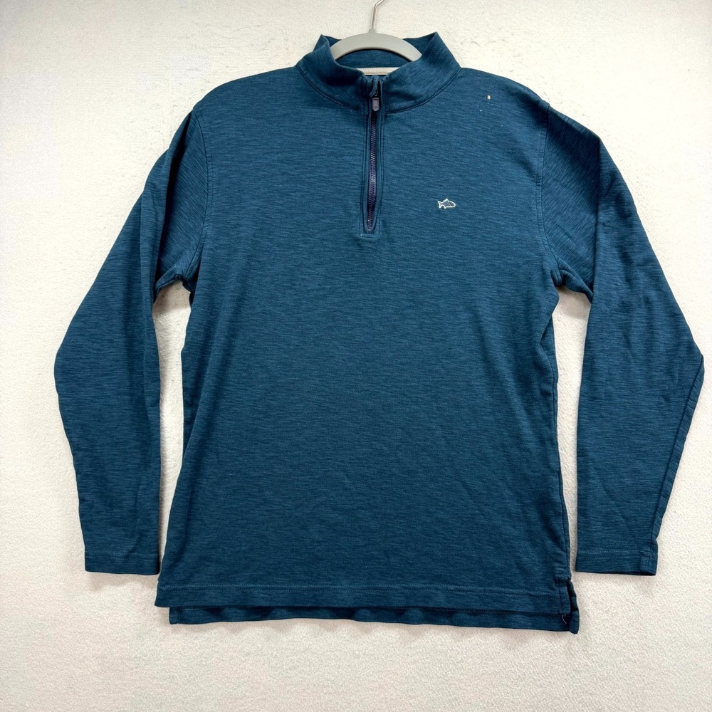 Fish Hippie Shad Point 1/4 Zip Pullover Men Medium Heather Teal Casual Mock Neck